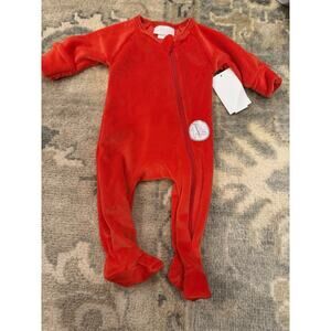 Toby Baby Red Long Sleeve Velour Footie 0-3 Months NWT